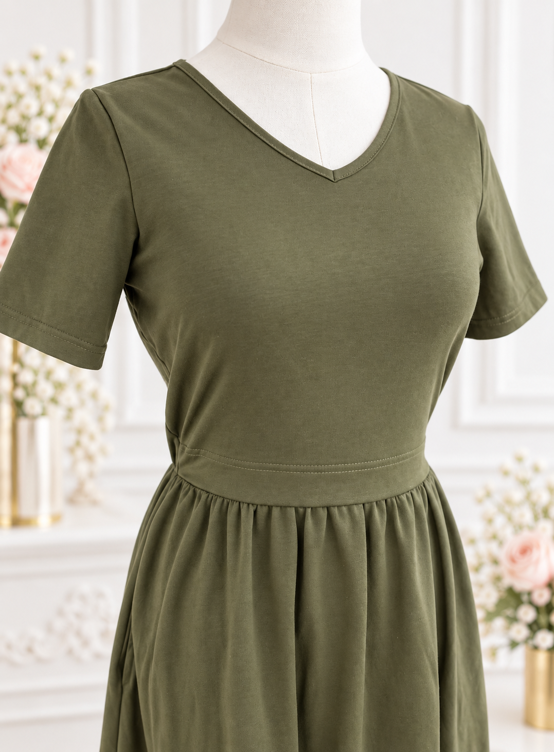 Solid Green Nursing Dress